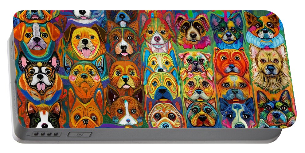 Abstract Portable Battery Charger featuring the digital art AI- Dogs by Peggi Wolfe