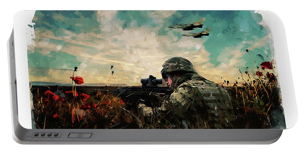 Soldier Poppy Portable Battery Charger featuring the digital art Aim Sure by Airpower Art