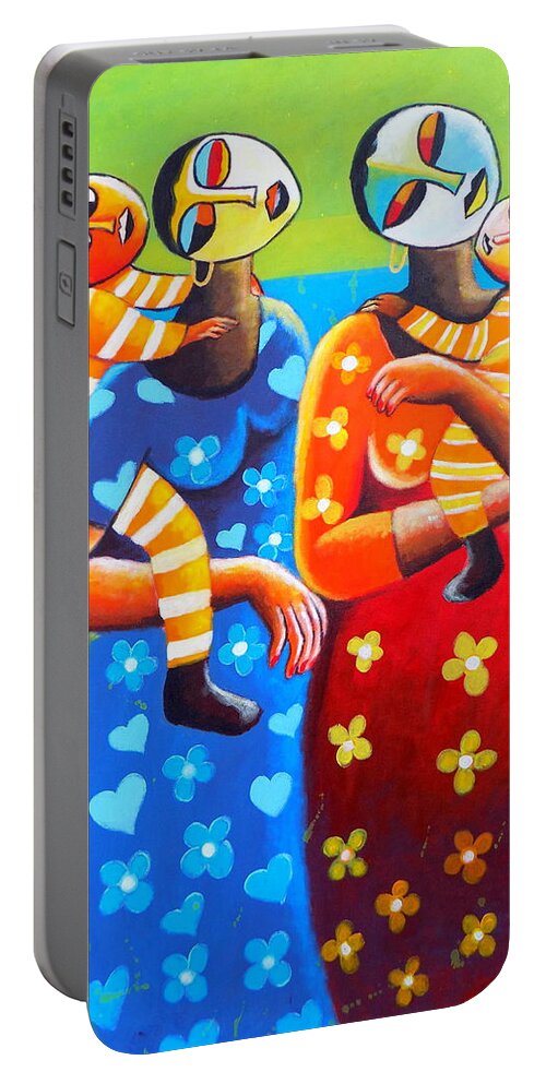 Artdeco Portable Battery Charger featuring the painting Aime la famille by Olaoluwa Smith