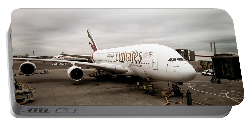 #flying Portable Battery Charger featuring the photograph Aircraft Emirates by Angela Carrion Photography