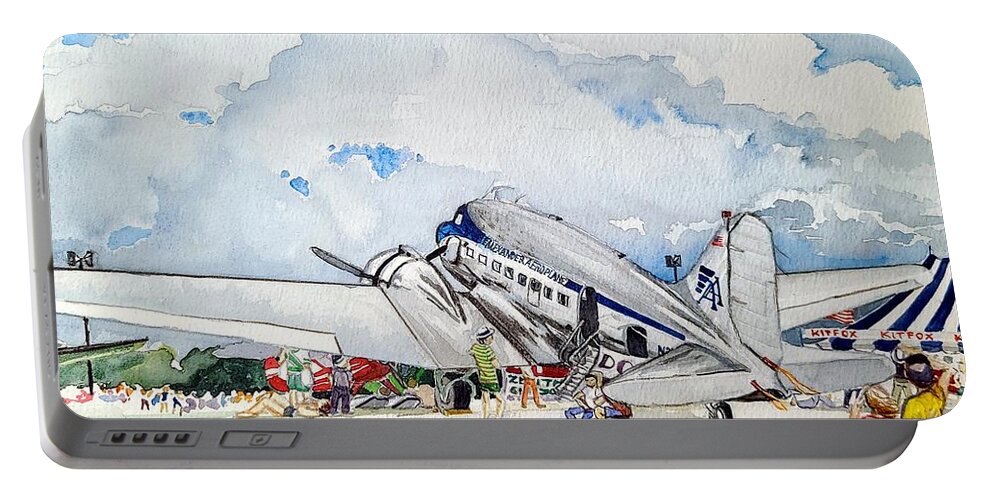 Airshow Portable Battery Charger featuring the painting Airshow by Merana Cadorette