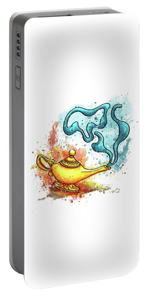 Aladdin's Lamp Portable Battery Charger featuring the painting Children's story watercolor, Aladdin's lamp by Nadia CHEVREL