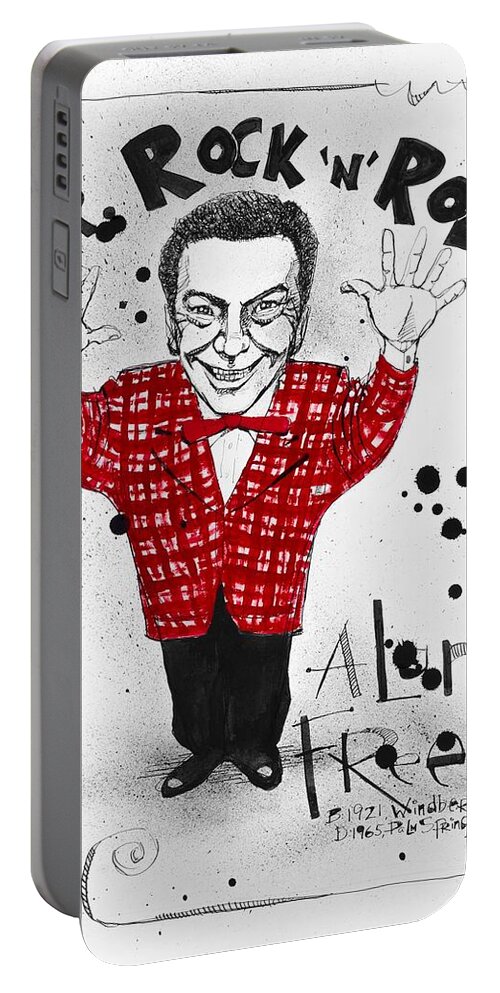  Portable Battery Charger featuring the drawing Alan Freed by Phil Mckenney