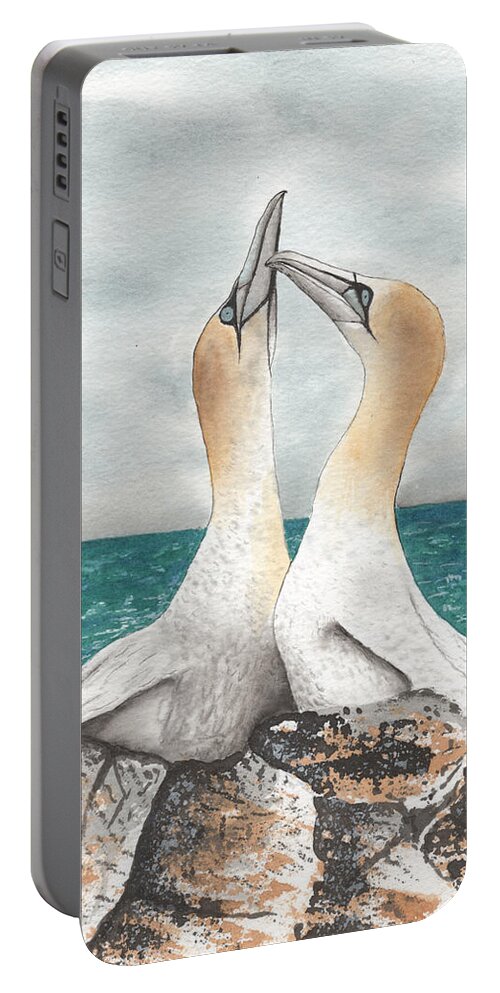 Albatross Watercolor Portable Battery Charger featuring the painting Albatross' Kissing by Bob Labno