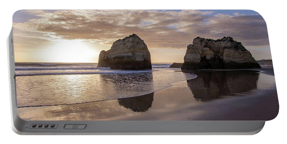 Algarve Portable Battery Charger featuring the photograph Algarve Sunset With Rock Formations by Rebecca Herranen