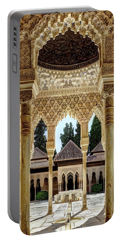 Alhambra Portable Battery Charger featuring the photograph Alhambra Court of the Lions 06 by Weston Westmoreland