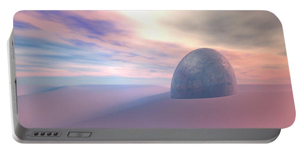 Mysterious Portable Battery Charger featuring the digital art Alien Artifact In Desert by Phil Perkins
