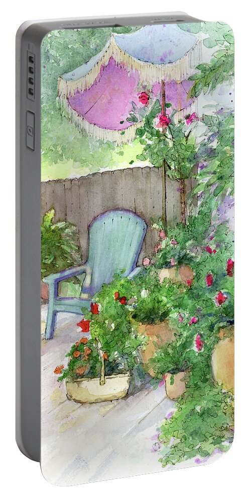 Watercolor Potted Flowers Portable Battery Charger featuring the painting All Decked Out by Rebecca Matthews