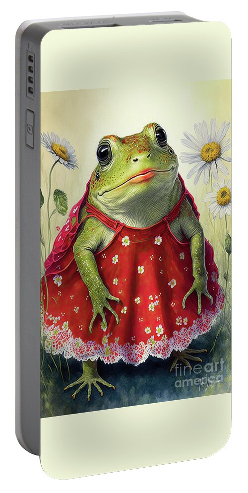 Frogs Bullfrog Portable Battery Charger featuring the painting All Dolled Up For Valentine's by Tina LeCour