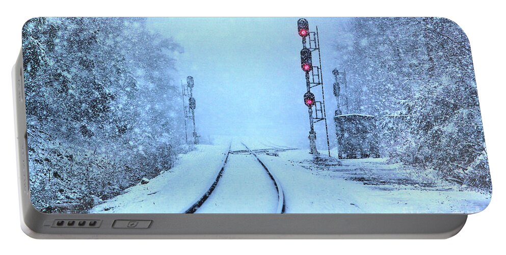 Train Tracks Portable Battery Charger featuring the photograph All Stop by Rick Lipscomb