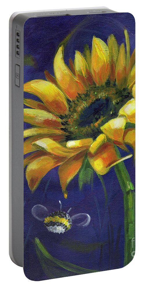 Sunflower Portable Battery Charger featuring the painting Almost Home - Sunflower Painting by Annie Troe