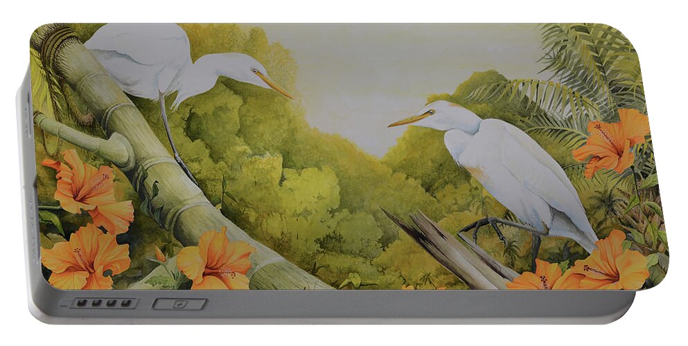 Birds Portable Battery Charger featuring the painting Aloha Kakahiaka by Charles Owens