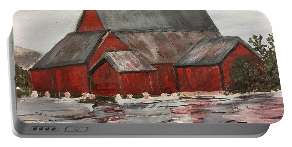 Barns Portable Battery Charger featuring the painting Along the Fall River by Debora Sanders