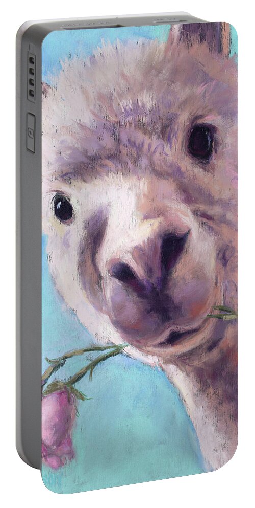 Alpaca Portable Battery Charger featuring the painting Alpaca Romance by Billie Colson