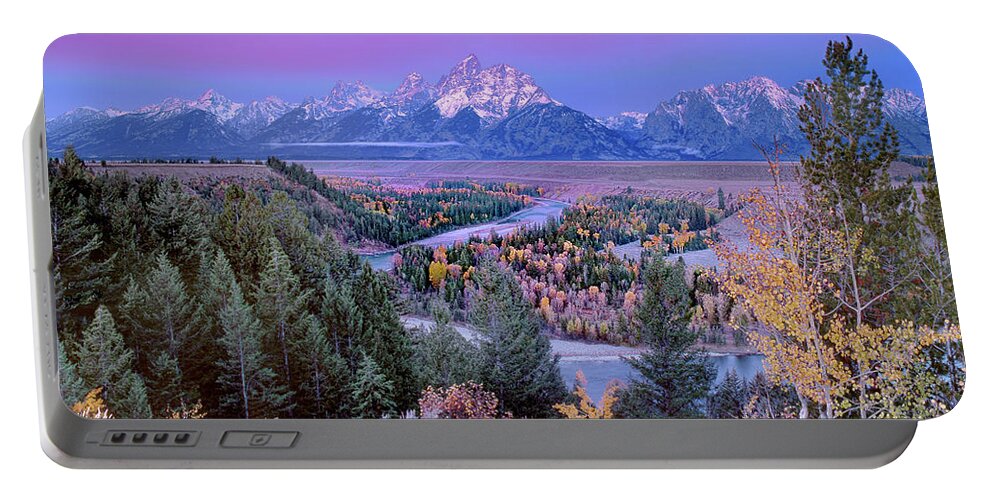 Dave Welling Portable Battery Charger featuring the photograph Alpenglow Snake River Overlook Grand Tetons Np by Dave Welling