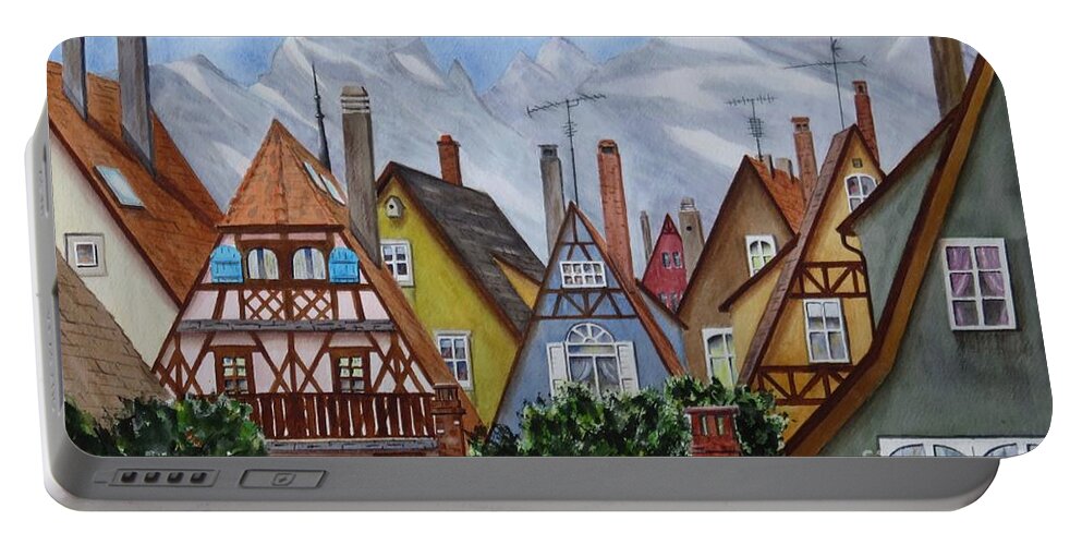 Alps Portable Battery Charger featuring the painting Alpine Burbs by Joseph Burger