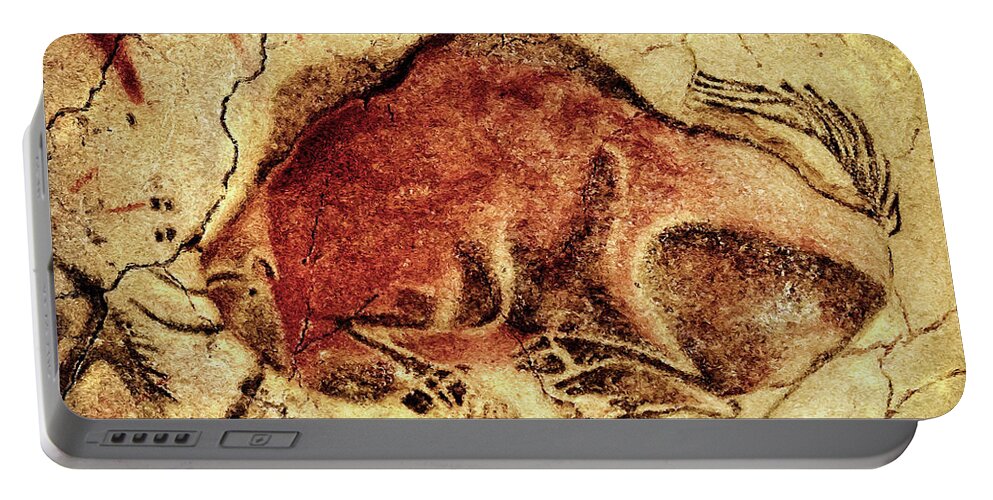 Altamira Portable Battery Charger featuring the digital art Altamira Bison at rest by Weston Westmoreland
