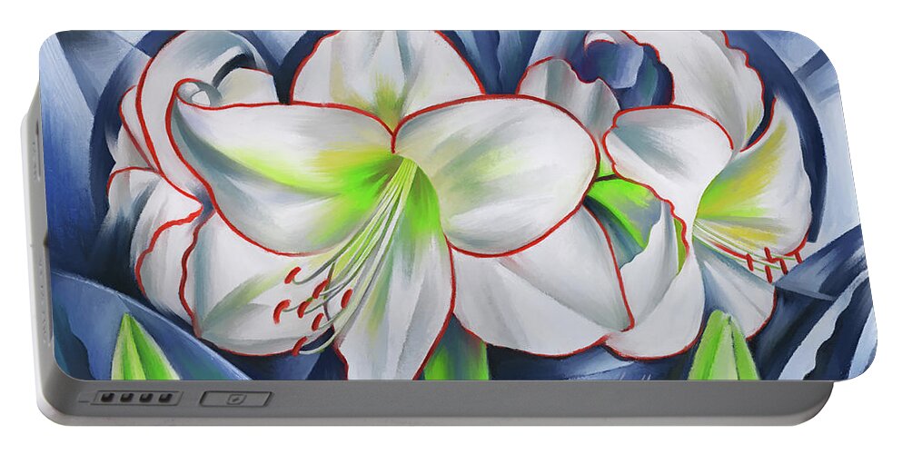 Flower Portable Battery Charger featuring the digital art Amaryllis Winter Fantasy by Garth Glazier