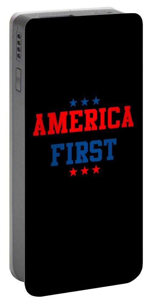 Funny Portable Battery Charger featuring the digital art America First by Flippin Sweet Gear