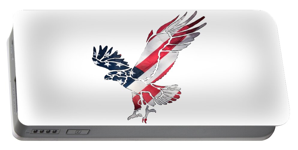 Eagle Portable Battery Charger featuring the mixed media American Eagle Silhouette by Eileen Backman