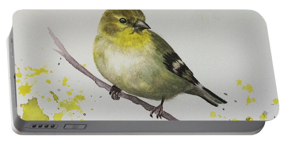 Nature Portable Battery Charger featuring the painting American Goldfinch by Linda Shannon Morgan