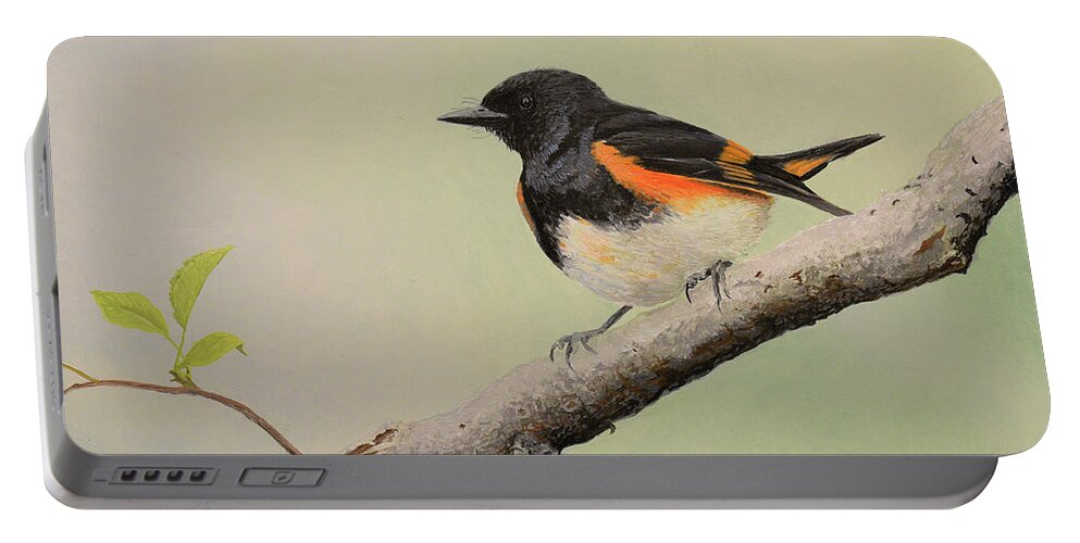 Warbler Portable Battery Charger featuring the painting American Redstart by Charles Owens