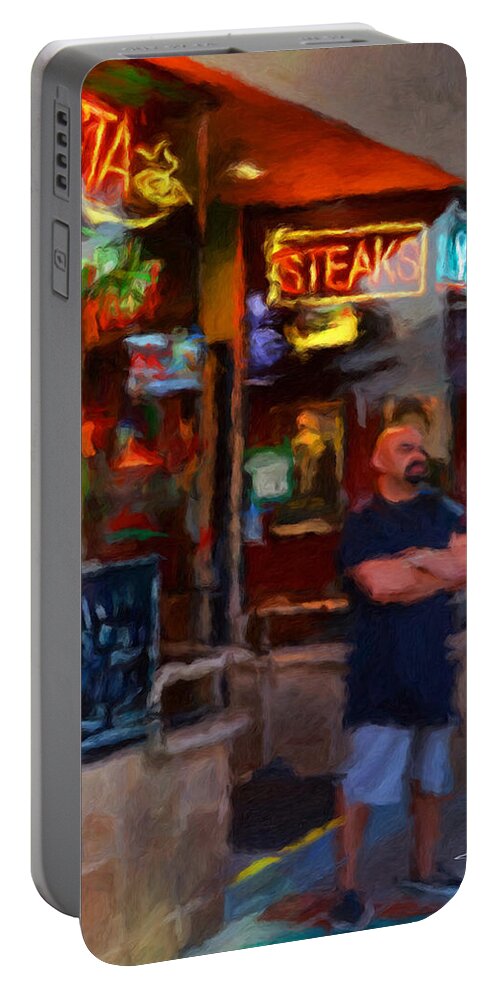 American Portable Battery Charger featuring the painting American Restaurant by Trask Ferrero