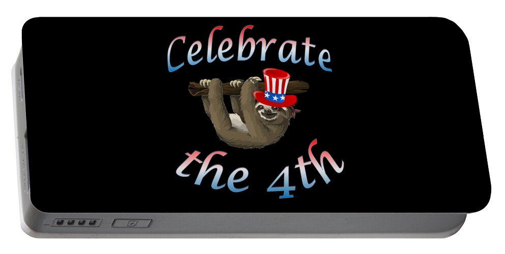 American Sloth Portable Battery Charger featuring the digital art American Sloth Celebrate the 4th by Ali Baucom