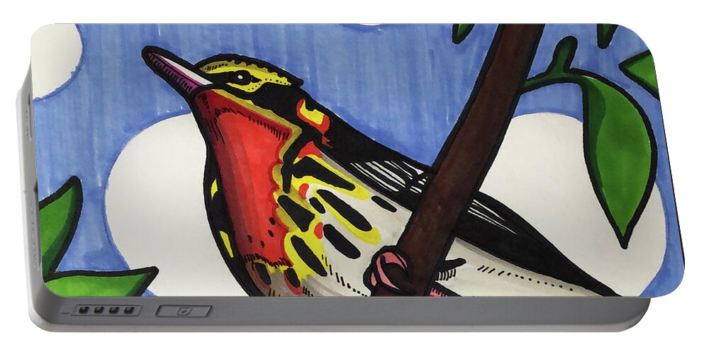American Warbler Portable Battery Charger featuring the drawing American Warbler by Creative Spirit