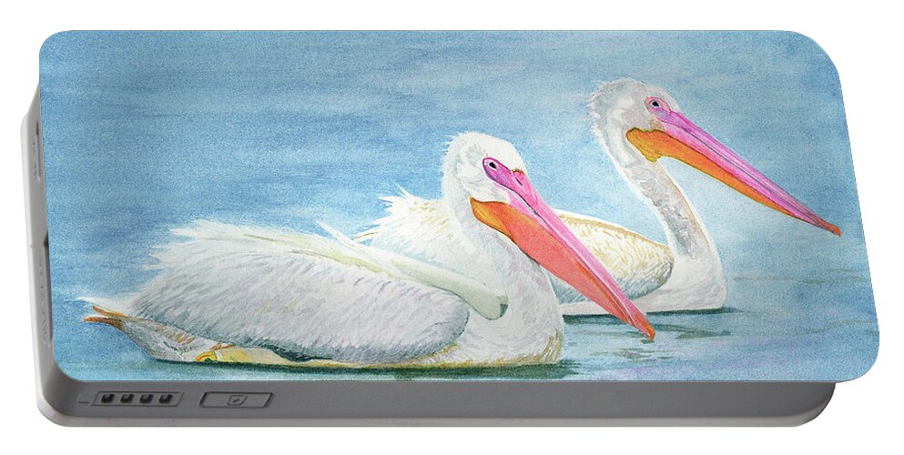 American White Pelicans Portable Battery Charger featuring the painting American White Pelicans by Deborah League