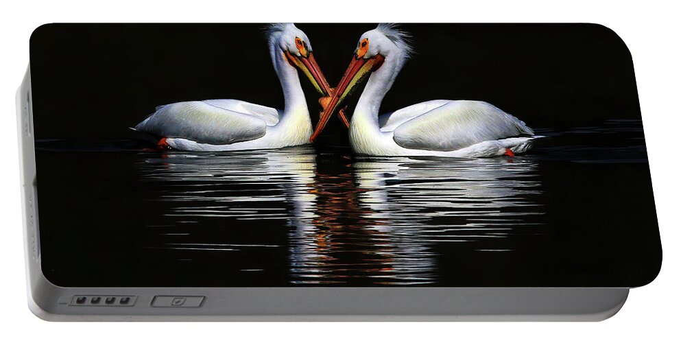 American White Pelican Portable Battery Charger featuring the photograph American White Pelicans by Shixing Wen