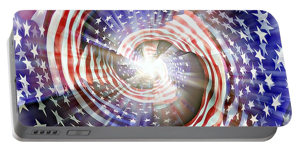 Sun Portable Battery Charger featuring the digital art America's Spiral by David Manlove