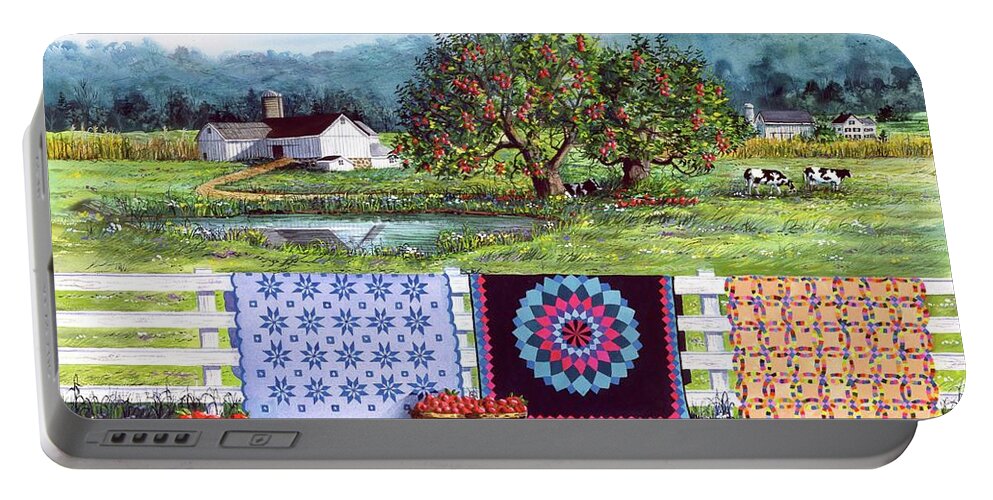 Barn Portable Battery Charger featuring the painting Amish Roadside Market by Diane Phalen