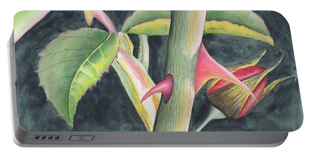 Rose Portable Battery Charger featuring the painting Among the Thorns by Bob Labno