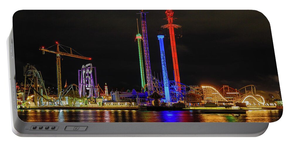 Amusement Park Portable Battery Charger featuring the photograph Amusement park at night by Alexander Farnsworth