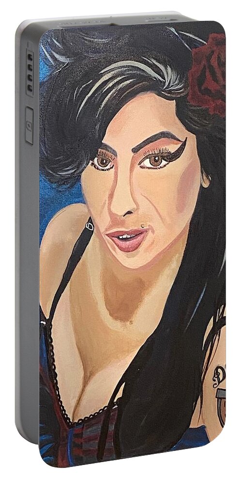  Portable Battery Charger featuring the painting Amy Winehouse-Lioness by Bill Manson