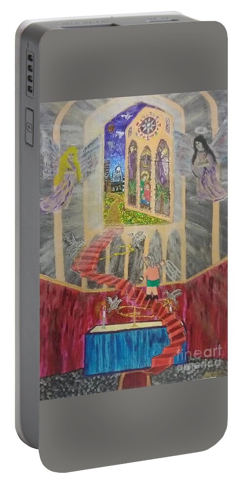 God Portable Battery Charger featuring the mixed media An Adventure Begins by David Westwood
