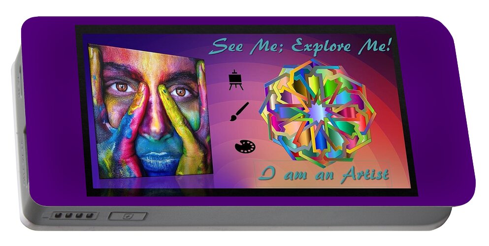 Art Portable Battery Charger featuring the mixed media An Artist in Many Colors by Nancy Ayanna Wyatt