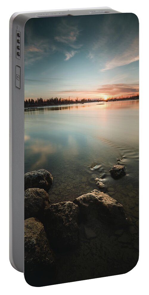 Lake Portable Battery Charger featuring the photograph An early spring sunset by Henry w Liu