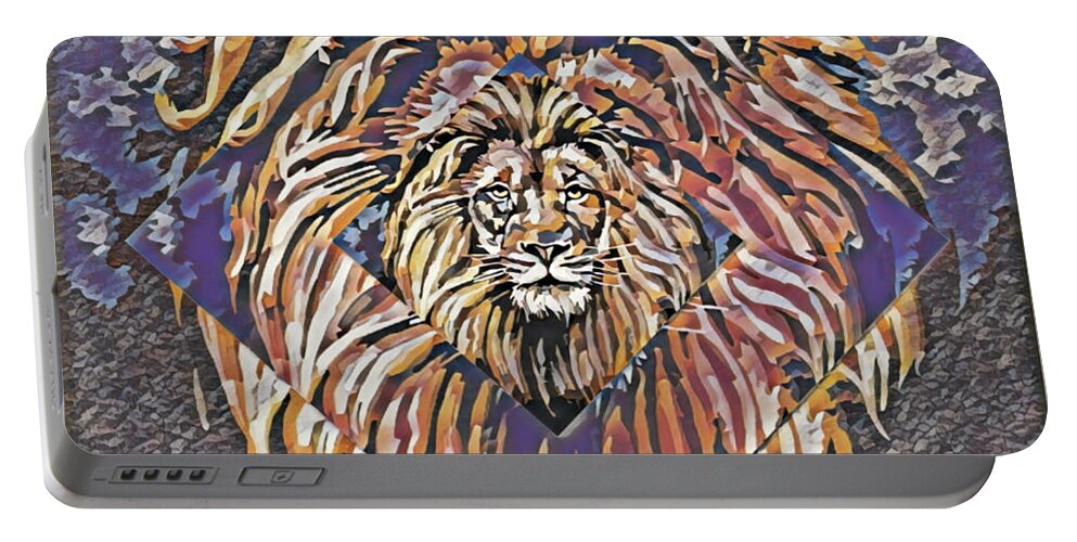 Lion Portable Battery Charger featuring the digital art an Leon by Christina Rick
