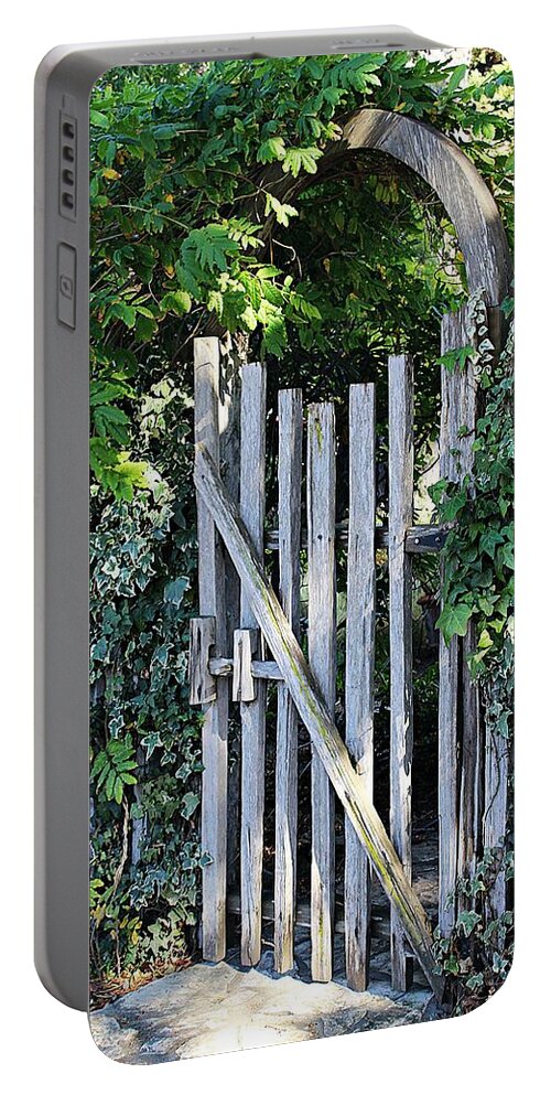 Wooden Gate Portable Battery Charger featuring the photograph An Old Weathered Gate by Martha Sherman