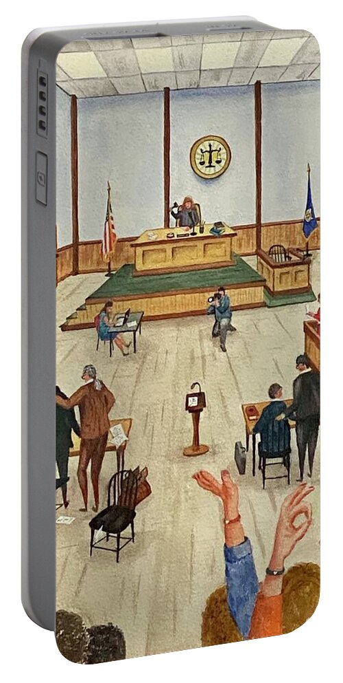 Court Portable Battery Charger featuring the painting An Open and Shut Case by Joseph Burger