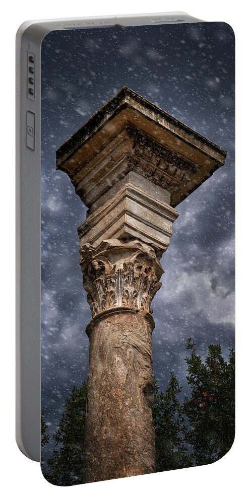 Ancient Portable Battery Charger featuring the photograph Ancient Corinthian Column Against Stormy Sky by Artur Bogacki