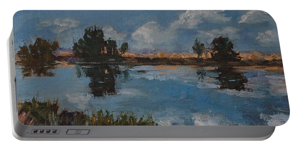 Wyoming River Portable Battery Charger featuring the painting Andante by Mary Benke