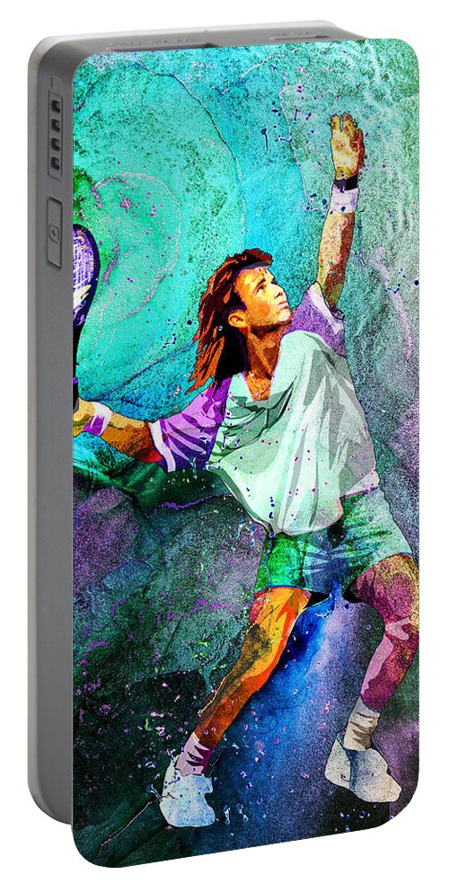 Sport Portable Battery Charger featuring the painting Andre Agassi Dream 01 by Miki De Goodaboom