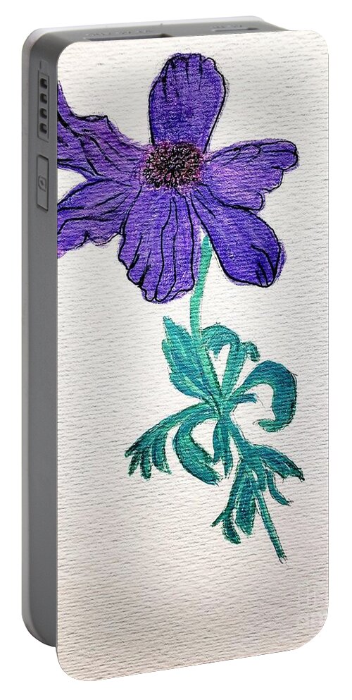 Purple Flower Portable Battery Charger featuring the painting Anemones Coronaria by Margaret Welsh Willowsilk