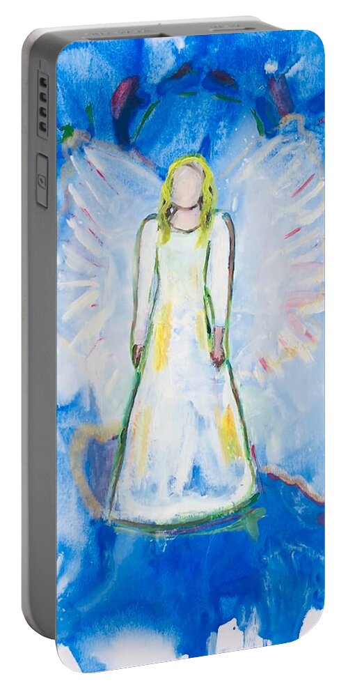 Guardian Angel Portable Battery Charger featuring the painting Angel Living Free by Christine Tyler