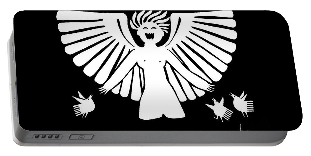 Black And White Portable Battery Charger featuring the drawing Angel Song by Angela Treat Lyon