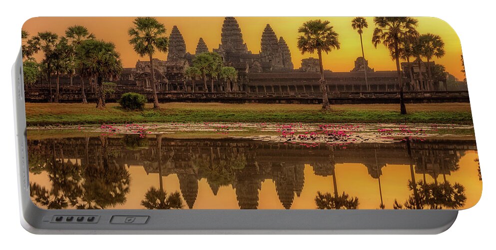 Angkor Portable Battery Charger featuring the photograph Angkor Wat Sunrise by Alex Mironyuk