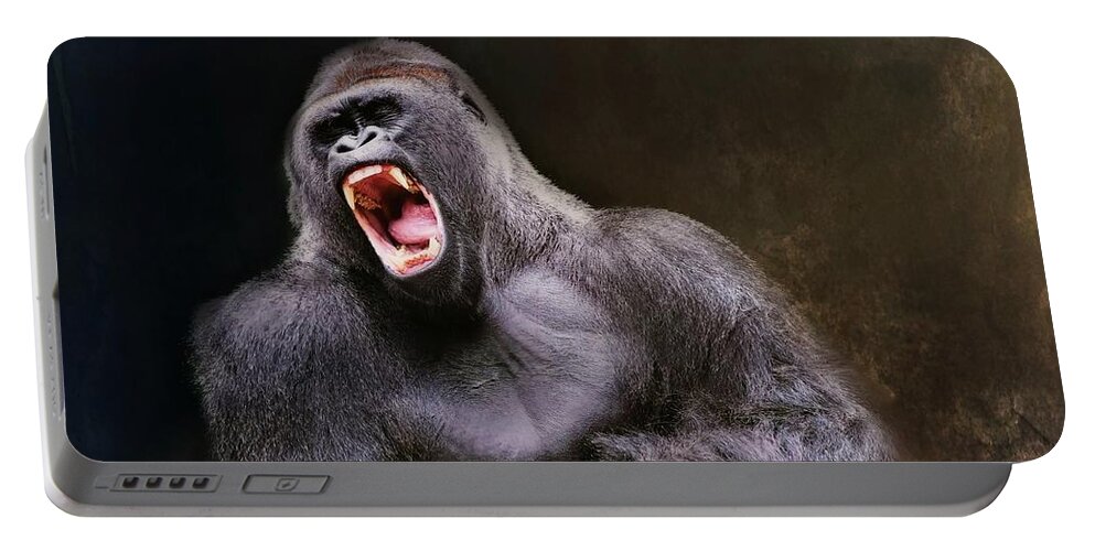 Gorilla Portable Battery Charger featuring the photograph Angry Male Gorilla by Marjorie Whitley